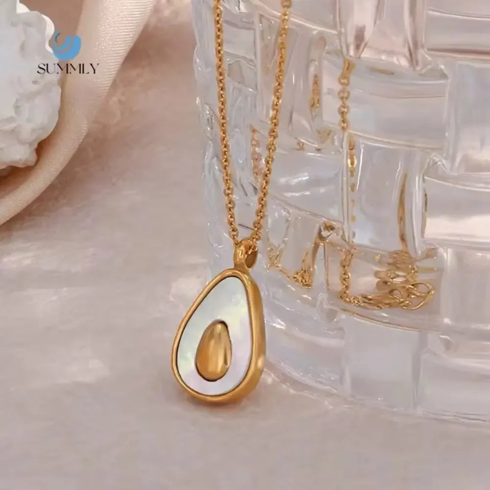NWT 18K Yellow Gold Plated Stainless Steel Avocado Pendant Necklace